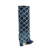 Botas de Vaquero de Tacón Grueso, Mangas de Tubo para Pantalón Punta Puntiaguda, Botas de Moda Europeas y Americanas Color Azul Oscuro para Mujer, Vaquero Sexy Clásico Adulto