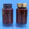 Botella Spot Marrón PET 100ML Producto para el Cuidado de la Salud Tapa Dorada Botella de Plástico Botella para Pastillas Caramelos Botella para Cápsulas de Vitaminas