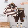 Conjunto Duas Peças Listrado Novo 2024 com Gola Reversível e Calça Casual de Algodão para Meninas, Fonte da Primavera, Atacado do Fabricante