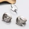 Anillo Vintage de Plata de Ley Mariposa Negra Tinta Cara Ancha Pegamento Goteando Mariposa de Moda Boca Viva Ajustable Anillo Dedo Índice Joyería