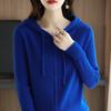 Cardigan de Tricô com Capuz Outono e Inverno 2024 Novo Manga Longa Feminino Cor Sólida Zíper Solto Elegante Cordão Cor Sólida Top