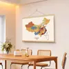 Mapa de China Decoración para Sala de Estar Pintura Cuerda para Colgar Mural Estilo Tronco Pintura Colgante para Entrada Lienzo Colgante para Estudio Pintura de Pared para Dormitorio