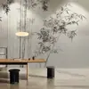 Nuevo estilo chino concepto artístico pared de fondo papel tapiz dormitorio pared junto a la cama tela decoración sala de estar estilo pintura de tinta bosque de bambú mural de papel tapiz