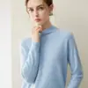 Suéter de cachemira 100% pura para mujer para otoño e invierno, con tejido de punto de doble hebra de siete agujas, diseño engrosado, cuello semi-alto y estilo de manga raglán