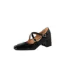 Sapatos de salto baixo de bico quadrado com salto grosso de 5,5 cm para primavera e outono, saltos altos Mary Jane, sapatos femininos pequenos elegantes e versáteis