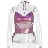 Top de Verão Feminino Europeu e Americano Transfronteiriço com Costura em Cor Contrastante Sem Mangas Gola Alta Slim Fit Costas Nuas Colete para Mulheres