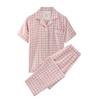 Conjunto de Pijama de Pareja de Algodón 100% Doble Capa de Gasa Estilo Japonés Muji Nishikawa de Manga Corta y Pantalón Largo Ropa de Casa Simple de Alta Calidad a Cuadros