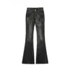 Jeans acampanados de cintura baja en negro y gris estilo americano para mujer, nuevos pantalones de campana ajustados y adelgazantes para chica popular para otoño de 2026