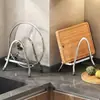 Suporte para tábuas de corte em aço inoxidável, suporte para tampas de panela de cozinha, suporte para tábuas de corte e facas, organizador de bancada, escorredor, e armazenamento para tábuas adesivas e tábuas de corte
