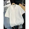 Camisa polo de punto texturizado de manga corta para hombre, con solapa y media cremallera, top holgado de corte limpio para hombre