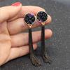 Venta Directa de Fábrica Nuevos Pendientes Largos de Borla con Pasador de Plata 925 Moda Personalidad Aretes Redondos Negros para Oreja Venta al por Mayor