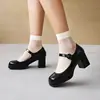 22 Zapatos Nuevos de Hebilla Boca Baja Primavera y Otoño Punta Cuadrada Charol Zapatos de una Sola Pieza Tacón Cuadrado Tacón Grueso Zapatos de Tacón Medio 32-48 Zapatos de Comercio Exterior