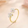 Anillo de Plata de Ley S925 con un Diseño Francés de Alta Gama de Nicho, Anillo de Perla Camelia, Estilo Sencillo, Diseño Abierto Ajustable