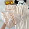 Pijama Popular de Algodón Jacquard Nube de Tres Piezas con Volantes, Ligero y Elegante Estilo Princesa Set de Ropa para el Hogar
