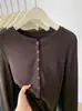 Diseño de varios botones~ ¡Camiseta de manga larga para mujer con cuello Henley vintage! Camiseta básica de algodón elástica adelgazante de ajuste ceñido simple para otoño