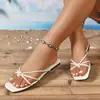 Sandalias plateadas de moda, pantuflas negras, chanclas de verano para exteriores, sandalias para mujer de nicho estilo hada retro francés