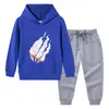 Nova coleção primavera e outono 2023 roupas infantis transfronteiriças conjunto de duas peças com moletom com capuz e calça infantil terno de algodão de manga longa para bebê