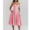 Amazon Verão Explosões Europeias e Americanas Transfronteiriço Vestido Vermelho Novo Sem Alças Cintura Moda Sexy Vestido de Alça para Mulheres