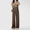 Pantalones de Maternidad Ropa de Abrigo 2026 Nuevo Otoño Invierno Con Terciopelo Interior Pantalones de Pierna Ancha Sin Presión en el Vientre Durante el Embarazo Talla Petite Talla Grande Pantalones Largos