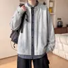 Conjunto casual de duas peças para homens, estilo americano de primavera, moletom cardigã de textura com corte resistente com design de retalhos listrados