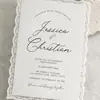 Invitaciones de boda acolchadas de encaje francés, sobres sellados con cera rosa, invitaciones de boda occidentales de estilo carta simple