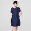 2504605-Shenzhen Nanyou Moda de Luxo Elegante Jacquard Embossado Dourado Vestido de Manga Curta Estilo Novo de Verão Feminino