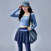 Conjunto de Yoga com Costura Color Block para Mulheres, Top Cropped de Manga Longa com Decote Quadrado, Roupa para Corrida Fitness com Controle de Barriga e Levantamento de Quadril, Pode Ser Usado ao Ar Livre
