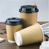 Vaso de papel desechable engrosado de doble pared para té con leche, café, con tapa, doble aislamiento, no quema, 240 ml, 8 oz