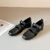 Versión de Piel de Vaca~Zapatos de Ballet Estilo Dulce-Cool de Piel Genuina, Zapatos de Salón Impresionantes Estilo Francés Retro para Mujer, Zapatos Mary Jane Planos de Suela Gruesa