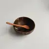 Tazón de Yogur Avena de Coco Tazón de Madera Tazón de Cáscara de Coco Ensalada Avena Postre Fruta Desayuno Vajilla con Cuchara Tazón de Madera