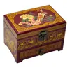 Caja de joyería de laca de Pingyao, caja de regalo de boda retro de madera, caja de maquillaje de novia, artesanía roja del patrimonio cultural inmaterial chino.