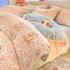 Juego de Cama de Terciopelo de Leche Otoño e Invierno de Cuatro Piezas, Sábana de Coral Cálido Fresca y Engrosada, Funda de Edredón y Juego de Cama de Tres Piezas