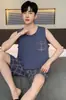 Pijama para Hombre Verano Imitación Algodón Delgado 2026 Nuevo Estilo Chaleco Shorts Conjunto de Ropa para el Hogar para Hombre Talla Grande Sin Mangas Verano