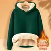 Suéter Grosso de Lã de Cordeiro para Inverno Masculino com Capuz Pulôver Cor Sólida Estudante Quente Top com Forro de Fleece Camisa Básica Masculina Tendência