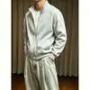 Sudadera con capucha corta deconstruida y empalmada cleanfit para hombre, otoño, alto sentido del diseño, peso pesado, cuello alto, chaqueta deportiva