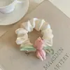 Lazo para el Cabello de Encaje de Tul con Estilo Primavera-Verano, Cuerda para el Cabello Blanco Crudo con Flores Rosas, Lazo Elástico de Alta Elasticidad para Niñas