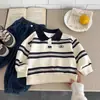 Moletom Polo Infantil 2026 Primavera Novo Estilo Meninos Gola Padre Listrado Manga Longa Estilo Coreano Versátil Tendência Top