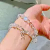 Diseño de Plata 925 Hielo Vítreo Transparente Blanco Natural Cristal Piedra Lunar Diseño Pulsera de Múltiples Círculos Pulsera