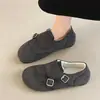 Sapatos de Algodão com Plataforma Estilo Retro Suede para Mulheres, Sapatos Mocassins de Pelúcia Estilo Britânico de Inverno com Tira de Dupla Fivela, Sapatos Casuais Versáteis de Couro Pequeno