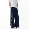 Pantalones casuales rectos con cordón de estilo deportivo retro americano para hombre, corte holgado con diseño de estampado de letras, adecuados para primavera y otoño