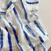 Nuevo Conjunto de Ropa de Verano para Niños, Nueva Camisa Casual de Manga Corta Fina para Niños, Conjunto de Dos Piezas con Rayas de Bloques de Color para Niñas