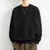 Camisa base casual masculina de primavera, cor sólida simples, versátil, manga longa, gola redonda, macia e confortável