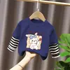 Camiseta de Manga Larga para Niña, Capa Base Elegante, Falso Dos Piezas, Patchwork Rayado, Camiseta para Niño, Primavera/Otoño, Cuello Redondo, Camiseta para Bebé, Top de Algodón Puro