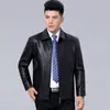 Jaqueta de couro Haining para homens de meia-idade, forrada com fleece e espessa, casual de negócios, com gola de lapela, adequada para pais, casaco de primavera, outono e inverno