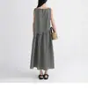 ¡Estilo Artístico Retro!Vestido Versátil sin Mangas de Acetato Tencel a Cuadros, Corte Holgado, Adelgazante, Estilo Verano