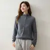 Estética elegante! Cardigã feminino de cashmere com gola livre, design de botões cruzados, suéter de tricô de manga longa, peça de outer wear macia e leve