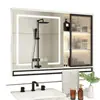 Gabinete de espejo para baño con luz, Espejo inteligente antivaho para baño de madera maciza, Estante de almacenamiento, Gabinete integrado separado, Montado en la pared
