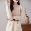 Vestido de lana para mujer, cuello redondo, color liso, largo medio, suéter con doble bolsillo, otoño e invierno, nueva camisa holgada de punto de cachemira