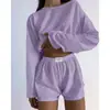 Novos Conjuntos Femininos Europeus e Americanos para Primavera e Verão da Amazon Transfronteiriços, Tops Pulôver Soltos e Shorts Elegantes e Simples com Corte Slim