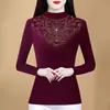 Moda de outono e inverno de alta qualidade, roupa para mães, camiseta básica modeladora para mulheres, camiseta com strass, blusa quente modeladora e que cobre a barriga para mulheres